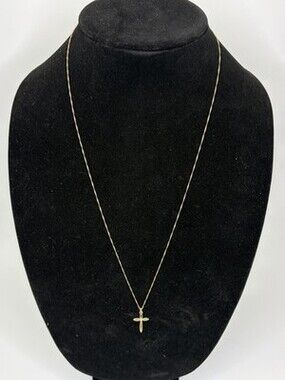 14K Yellow Gold Open Infinity Cross Pendant Necklace 24" Singapore Chain Italy